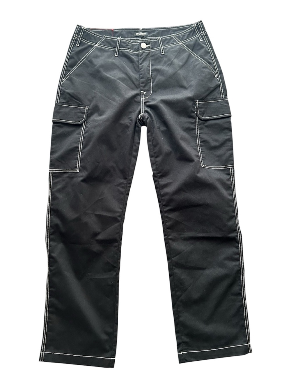 True Religion Black Cargo Pants with White Contrast Stitching